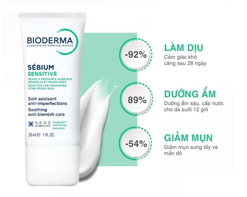 Kem Dưỡng Bioderma Sébium Sensitive Cho Da Mụn Nhạy Cảm 30ml