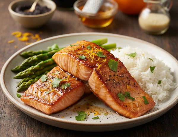 Cá hồi phủ miso kèm vỏ cam