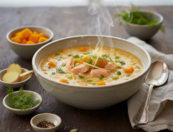 Cháo cá hồi bí đỏ