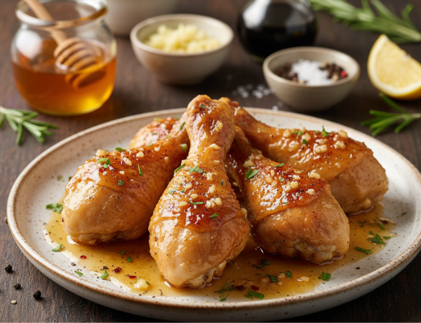 Gà đùi da giòn sốt mật ong tỏi