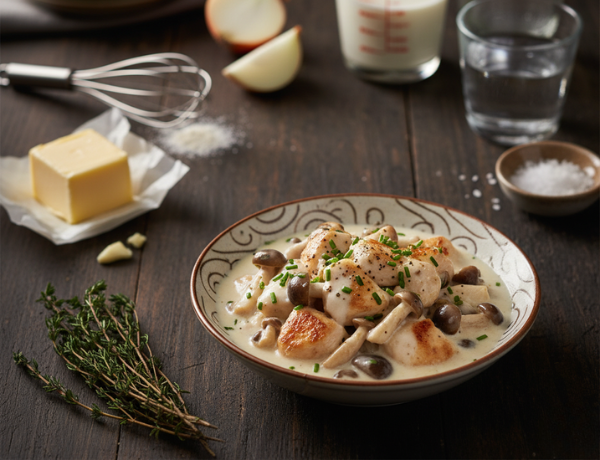 Gà kem nấm kiểu Nhật