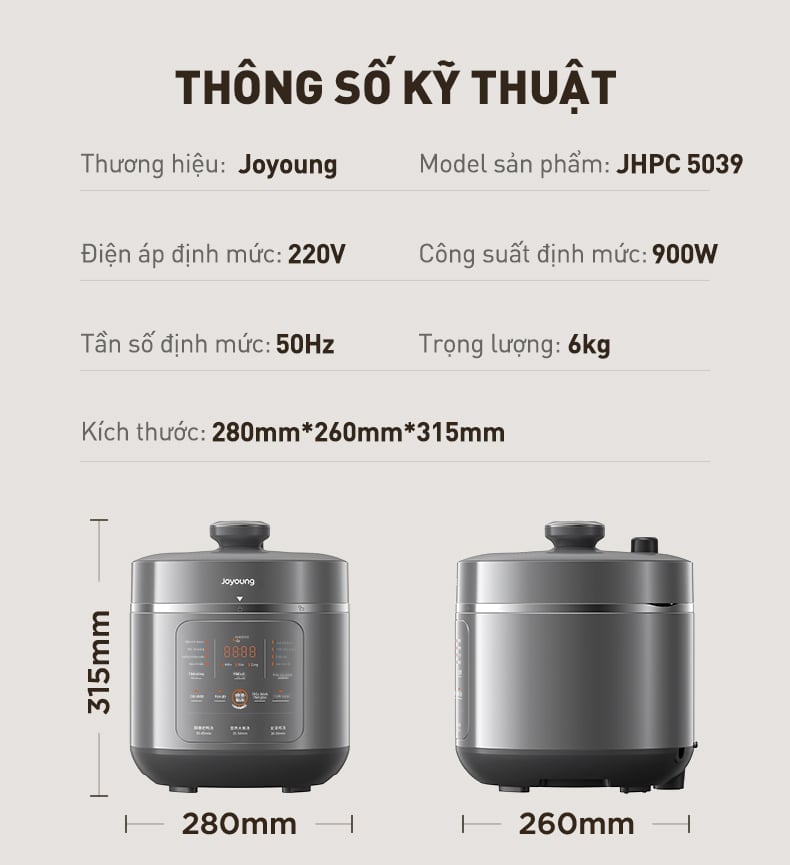 Nồi áp suất Joyoung JHPC-5039 thông số kỹ thuật khám phá ngay tại website Joyoung Việt Nam