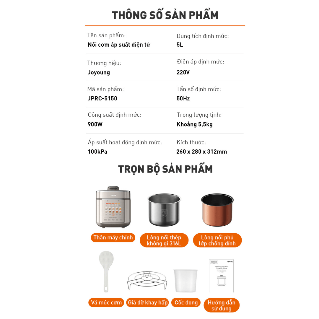 Nồi cơm áp suất điện tử Joyoung JPRC-5150