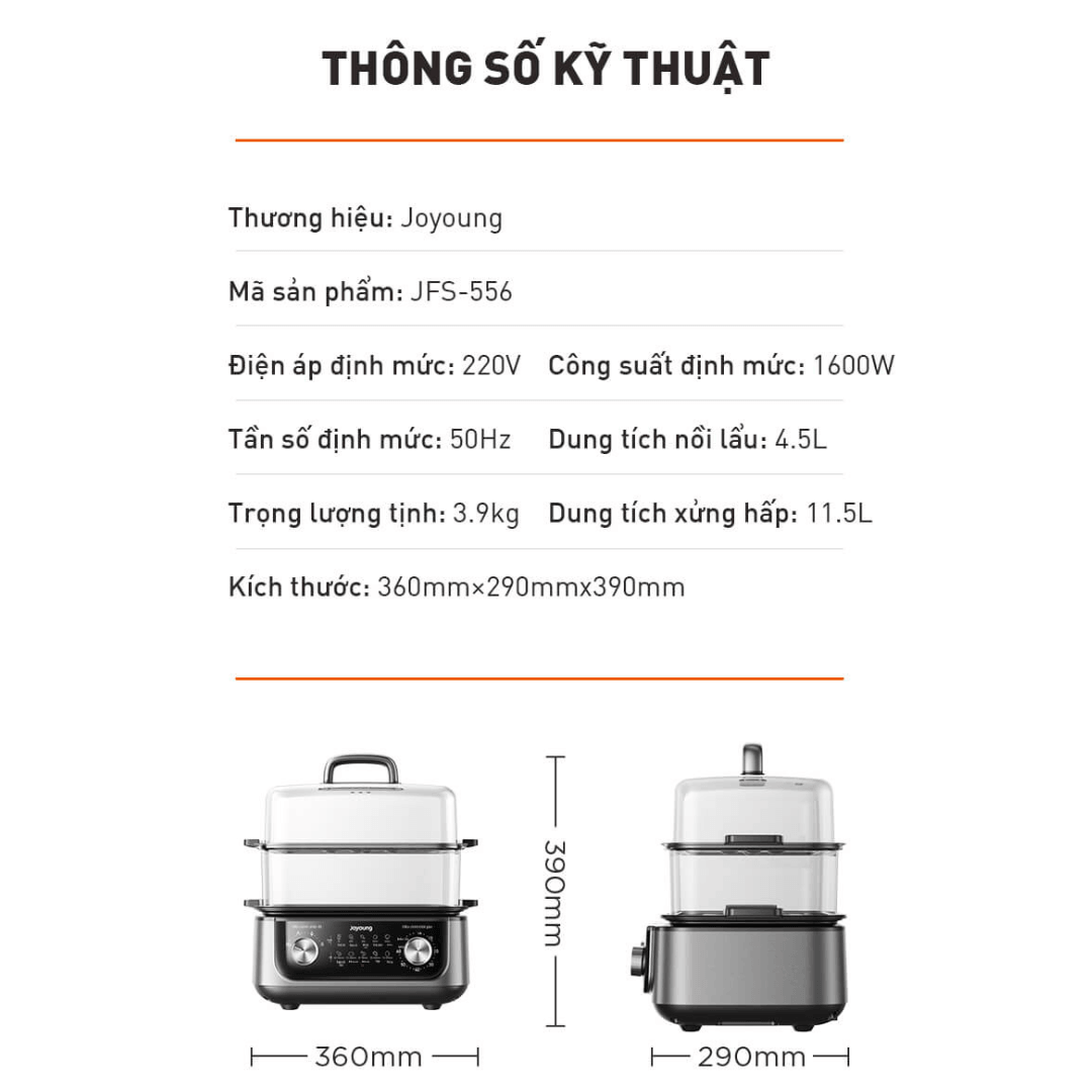 Nồi lẩu hấp đa năng Joyoung JFS-556 thông số kỹ thuật