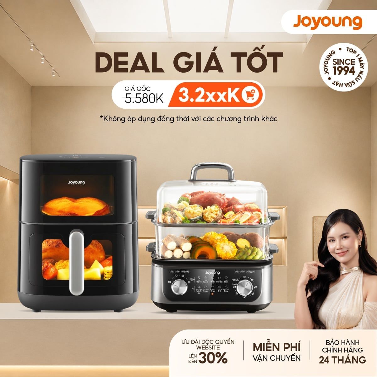  Combo Nồi lẩu hấp đa năng Joyoung JFS-556 + Nồi chiên không dầu cao cấp Joyoung JAF-579 