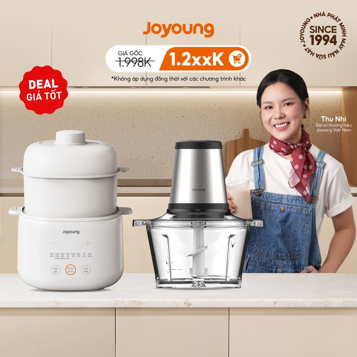 Combo Nồi nấu chậm Joyoung JSC-107 + Máy xay thịt đa năng Joyoung JFC-808