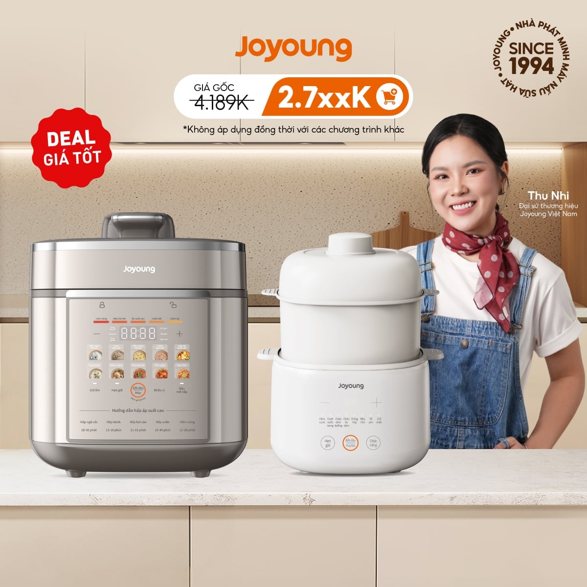 Combo Nồi cơm áp suất điện tử Joyoung JPRC-5150 + Nồi nấu chậm Joyoung JSC-107