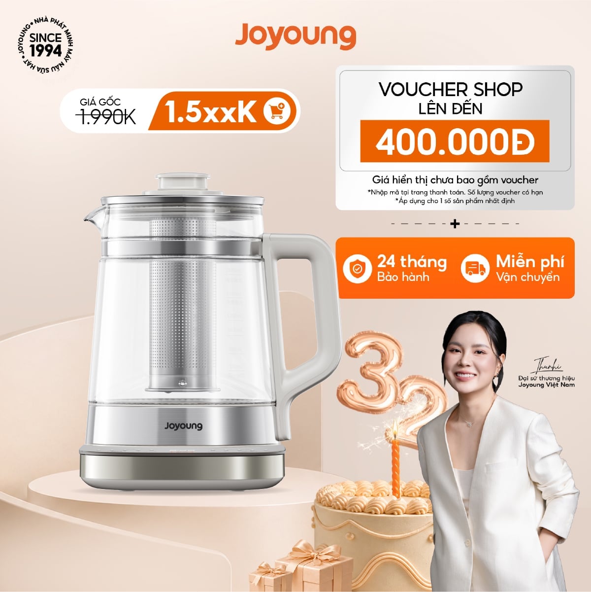 Ấm pha trà đa năng Joyoung JTM-196, ưu đãi website Joyoung Official tháng 9