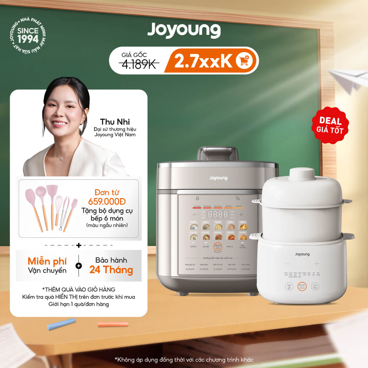 Combo Nồi cơm áp suất điện tử Joyoung JPRC-5150 + Nồi nấu chậm Joyoung JSC-107