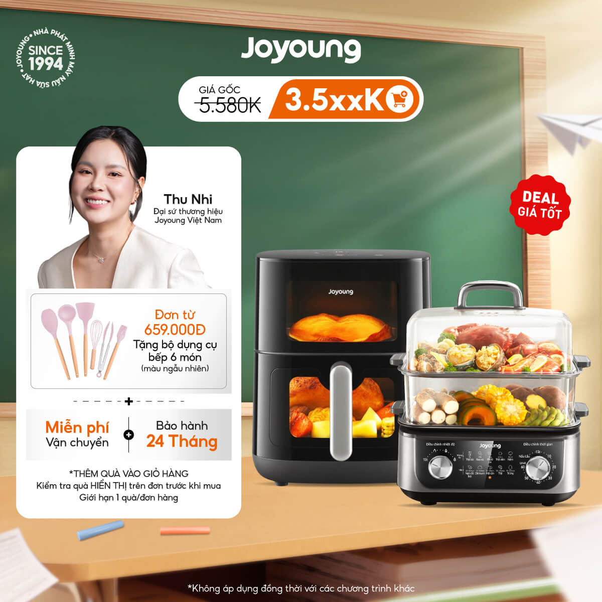 Combo Nồi lẩu hấp đa năng Joyoung JFS-556 + Nồi chiên không dầu cao cấp Joyoung JAF-579