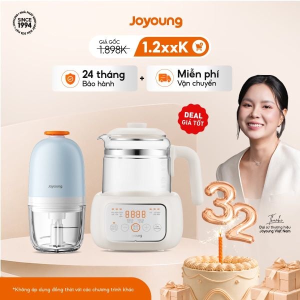 Combo Máy đun nước pha sữa thông minh cho bé Joyoung JBM-530 + Máy xay ăn dặm cho bé Joyoung JBFC-166