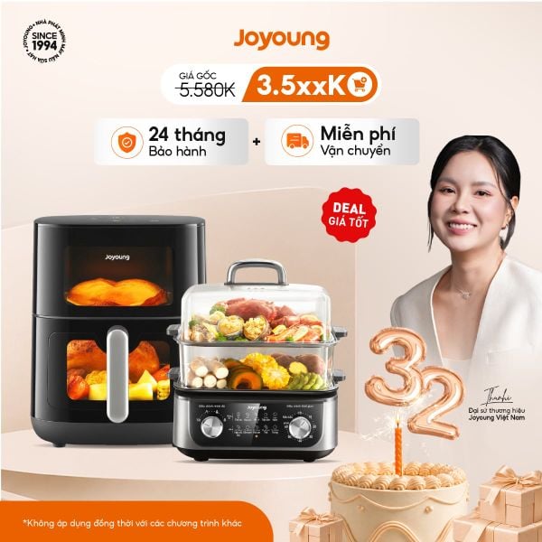 Combo Nồi lẩu hấp đa năng Joyoung JFS-556 + Nồi chiên không dầu cao cấp Joyoung JAF-579