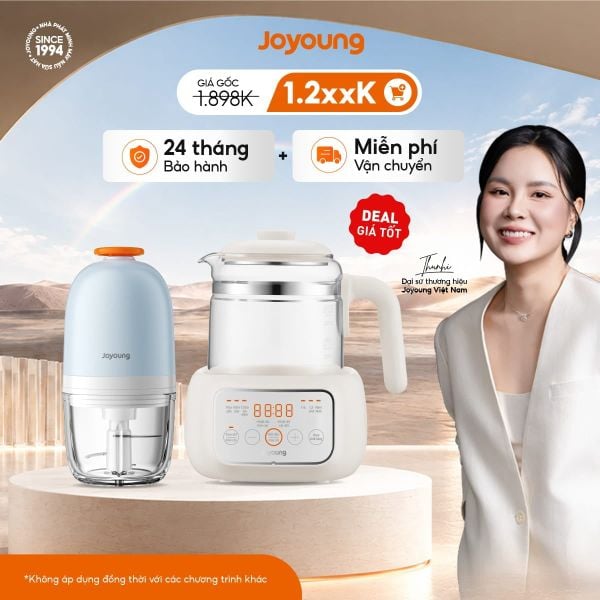 Combo Máy đun nước pha sữa thông minh cho bé Joyoung JBM-530 + Máy xay ăn dặm cho bé Joyoung JBFC-166