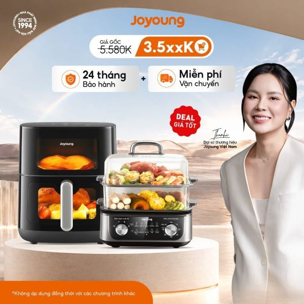 Combo Nồi lẩu hấp đa năng Joyoung JFS-556 + Nồi chiên không dầu cao cấp Joyoung JAF-579