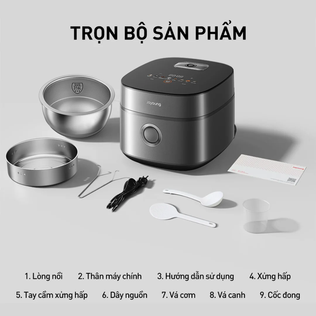 Nồi cơm cao tần chống dính tự nhiên Joyoung JNRC-40N6 Ultra trọn bộ sản phẩm