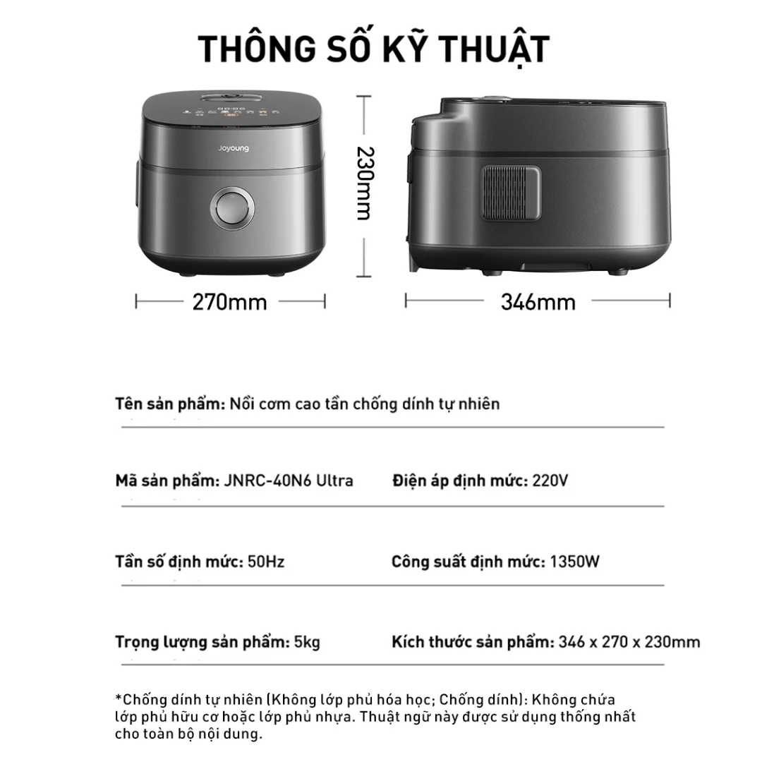 Nồi cơm cao tần chống dính tự nhiên Joyoung JNRC-40N6 Ultra thông số