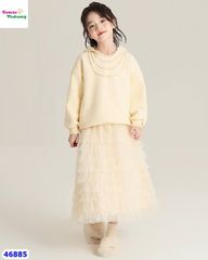 Chân váy ren nhiều tầng màu kem