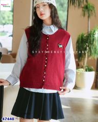 Set 3 món sơ mi xanh, gile đỏ