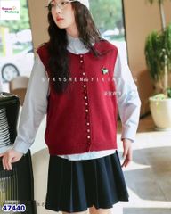 Set 3 món sơ mi xanh, gile đỏ