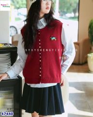 Set 3 món sơ mi xanh, gile đỏ