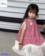 Đầm hồng tay voan+kẹp hoa