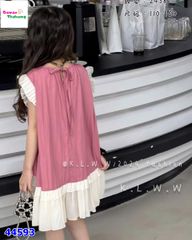 Đầm hồng tay voan+kẹp hoa