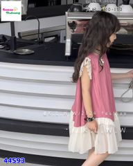 Đầm hồng tay voan+kẹp hoa