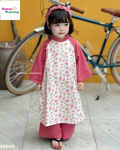 Áo dài J&J hồng đậm hoa