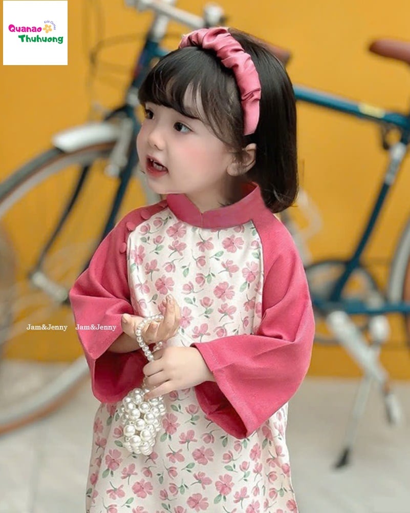 Áo dài J&J hồng đậm hoa