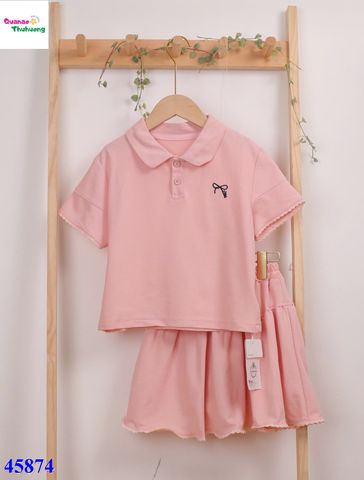 Sét váy NYY polo hồng thêu nơ