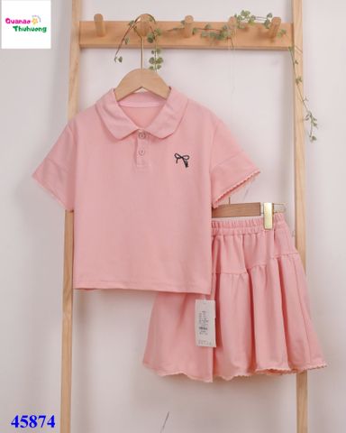 Sét váy NYY polo hồng thêu nơ