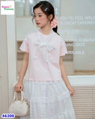 Set áo hồng, chân váy trắng dài