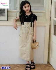 46537 - Set đầm yếm kem, áo croptop đen