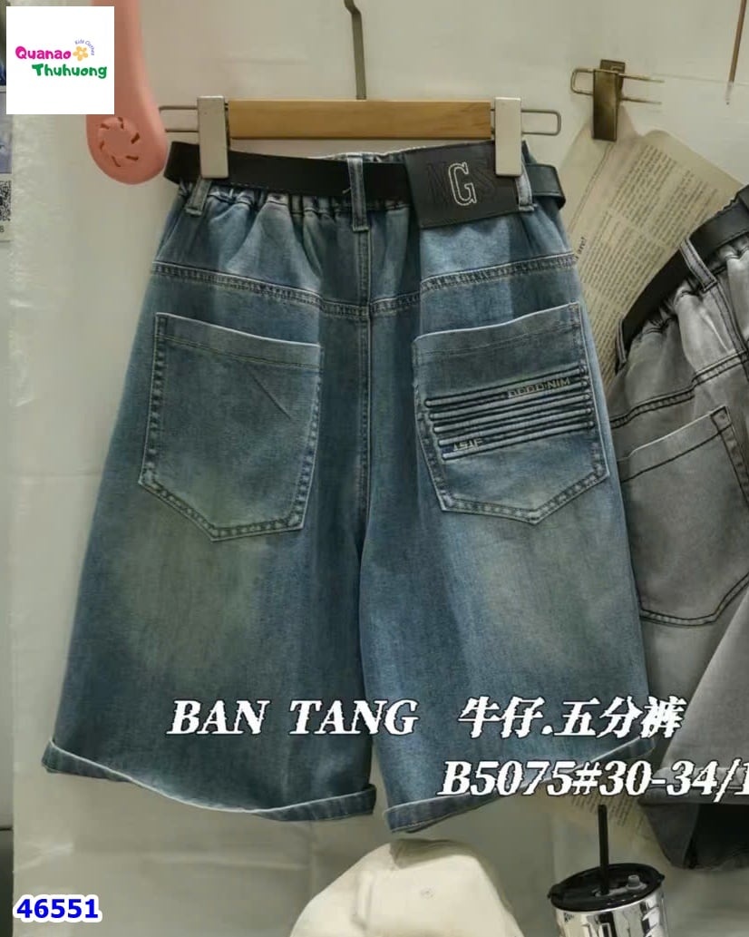 Quần short jean Bantang xanh túi D.NIM