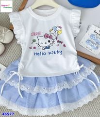 Set Miakid áo trắng Kitty, chân váy xanh