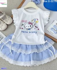 Set Miakid áo trắng Kitty, chân váy xanh