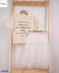 Set áo vàng tay ren, váy trắng