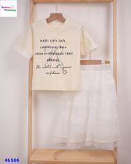 Set áo vàng tay ren, váy trắng