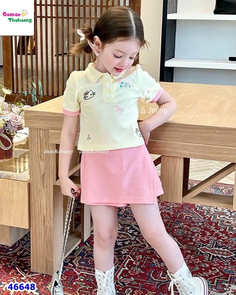 Set J&J vàng Hello Kitty, chân váy hồng