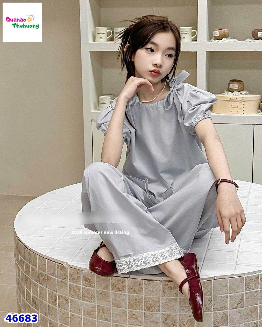 Set bộ xanh viền ren, quần dài