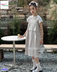 Set đầm yếm xám túi khoá kéo