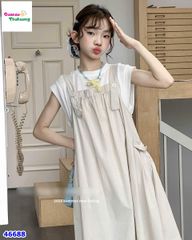 Set đầm yếm xám, áo trắng