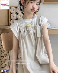 Set đầm yếm xám, áo trắng