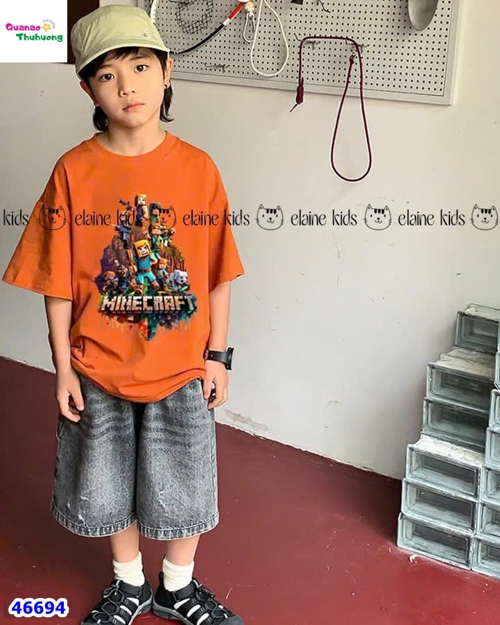 Bộ Elaine cam Minecraft, quần jean xám