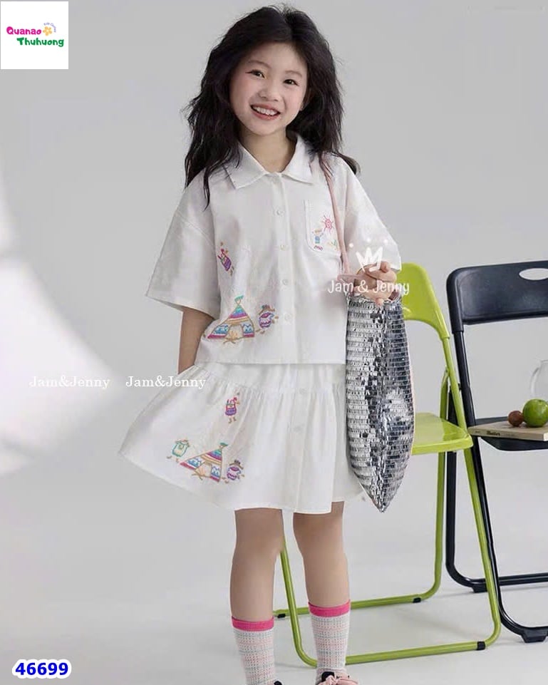 Set J&J váy áo sơmi thêu hoa