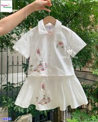 Set J&J váy áo sơmi thêu hoa