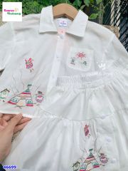 Set J&J váy áo sơmi thêu hoa