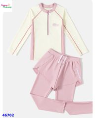 Set bơi dài bé gái phối kem hồng