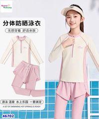Set bơi dài bé gái phối kem hồng