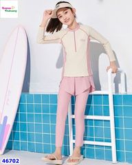 Set bơi dài bé gái phối kem hồng